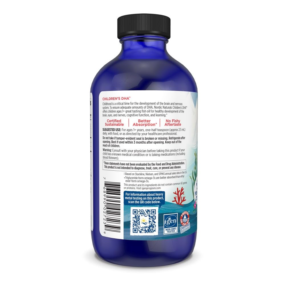 Buy supplements Nordic Naturals Children’s DHA, Strawberry - 8 oz for Kids - 530 mg Omega-3 with EPA & DHA - Brain Development & Function - Vitaza UK Supplements UK