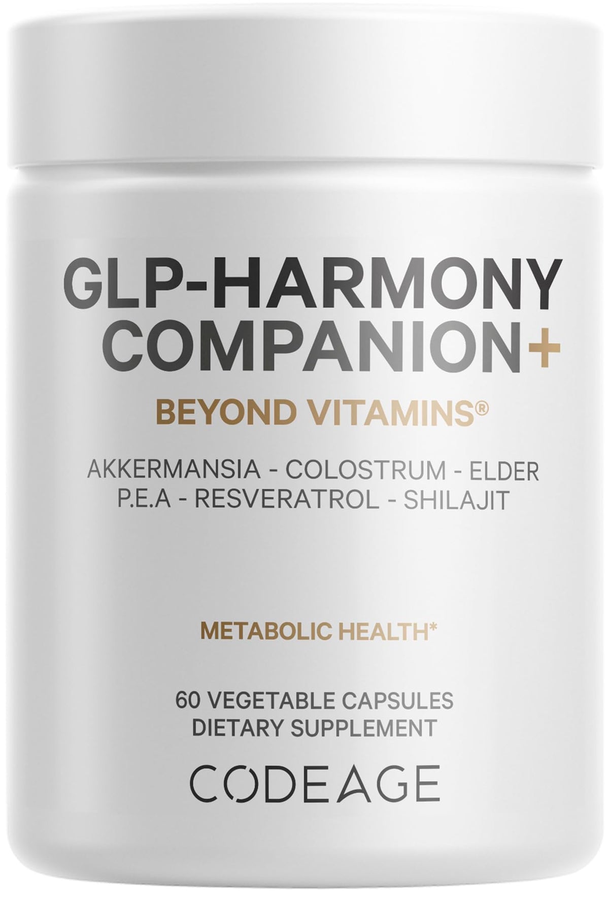 Codeage GLP-Harmony Companion+ Supplement - GLP-1 Agonist Support - Lion's Mane, Pea, Colostrum, Shilajit, Akkermansia, Elder, Citrus Bioflavonoids, Broccoli, Resveratrol - Non-GMO - 60 Capsules CodeageBuy Supplements Australia