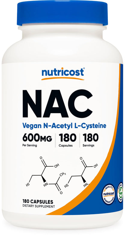 Buy supplements Nutricost N-Acetyl L-Cysteine (NAC) 600mg, 180 Capsules - Non-GMO, Gluten Free - Vitaza UK Supplements UK