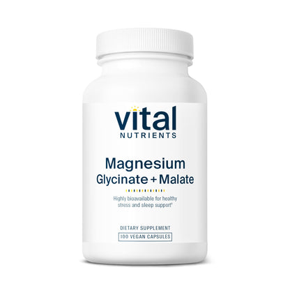 Buy supplements Vital Nutrients Magnesium Glycinate + Malate - 120mg Vegan Magnesium Supplement for Women and Men - Muscle, Heart, Bone Support* - Promotes Relaxation - Vitaza UK Supplements UK