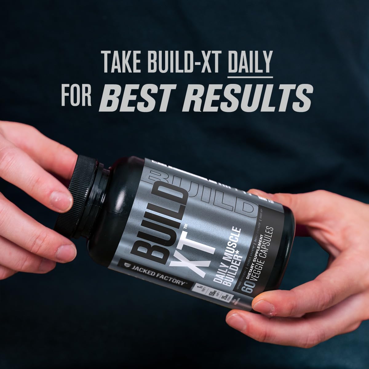 Jacked Factory Muscle Builder Supplement Stack - Build-XT Muscle Builder & N.O. XT Nitric Oxide Boosting Agent for Dual Muscle Building Support (30 Day Supply)