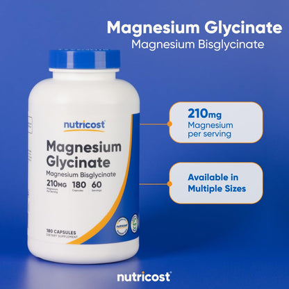 Buy supplements Nutricost Magnesium Glycinate Capsules (180 Capsules, 210 mg Per Serving) - Magnesium Glycinate Supplement for Gentle Absorption - Vitaza UK Supplements UK