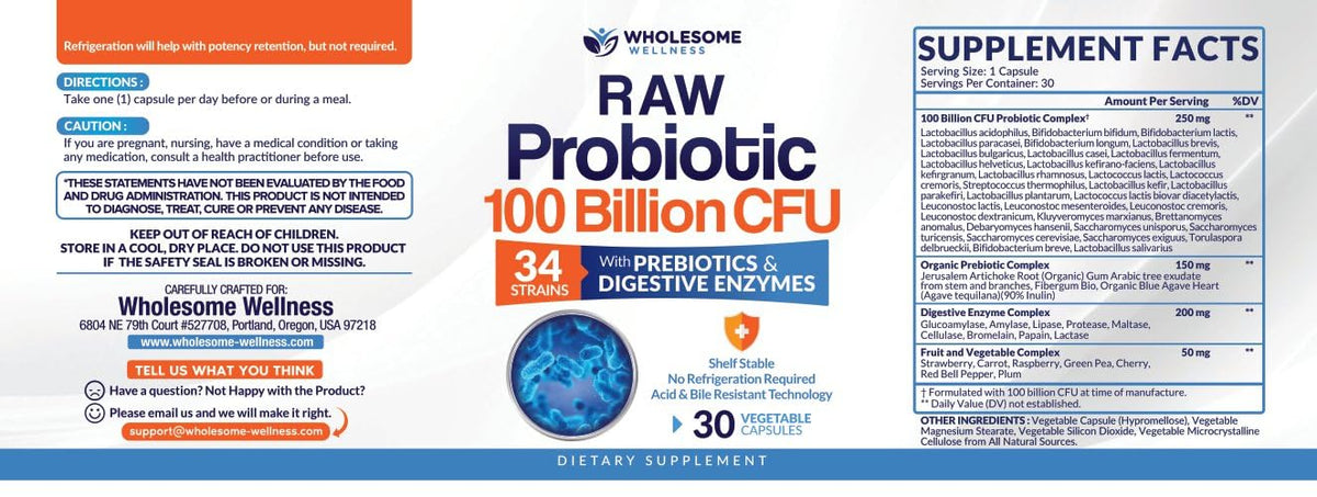 Organic Probiotics 100 Billion CFU, Dr Formulated Probiotics for Women, Probiotics Wholesome WellnessBuy Supplements Australia