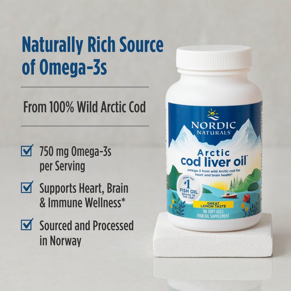 Buy supplements Nordic Naturals Arctic Cod Liver Oil, Lemon - 180 Soft Gels - 750 mg Total Omega-3s with EPA & DHA - Heart & Brain Health, Healthy Immunity - Vitaza UK Supplements UK