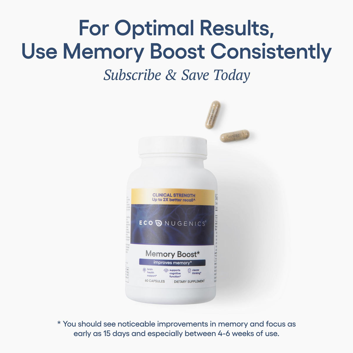 Buy supplements EcoNugenics Memory Boost Supplement – Clinically Studied Ingredients to Support Brain Focus & Health – Nootropic Formula with Bacopa Monnieri, Boswellia Serrata - Vitaza UK Supplements UK