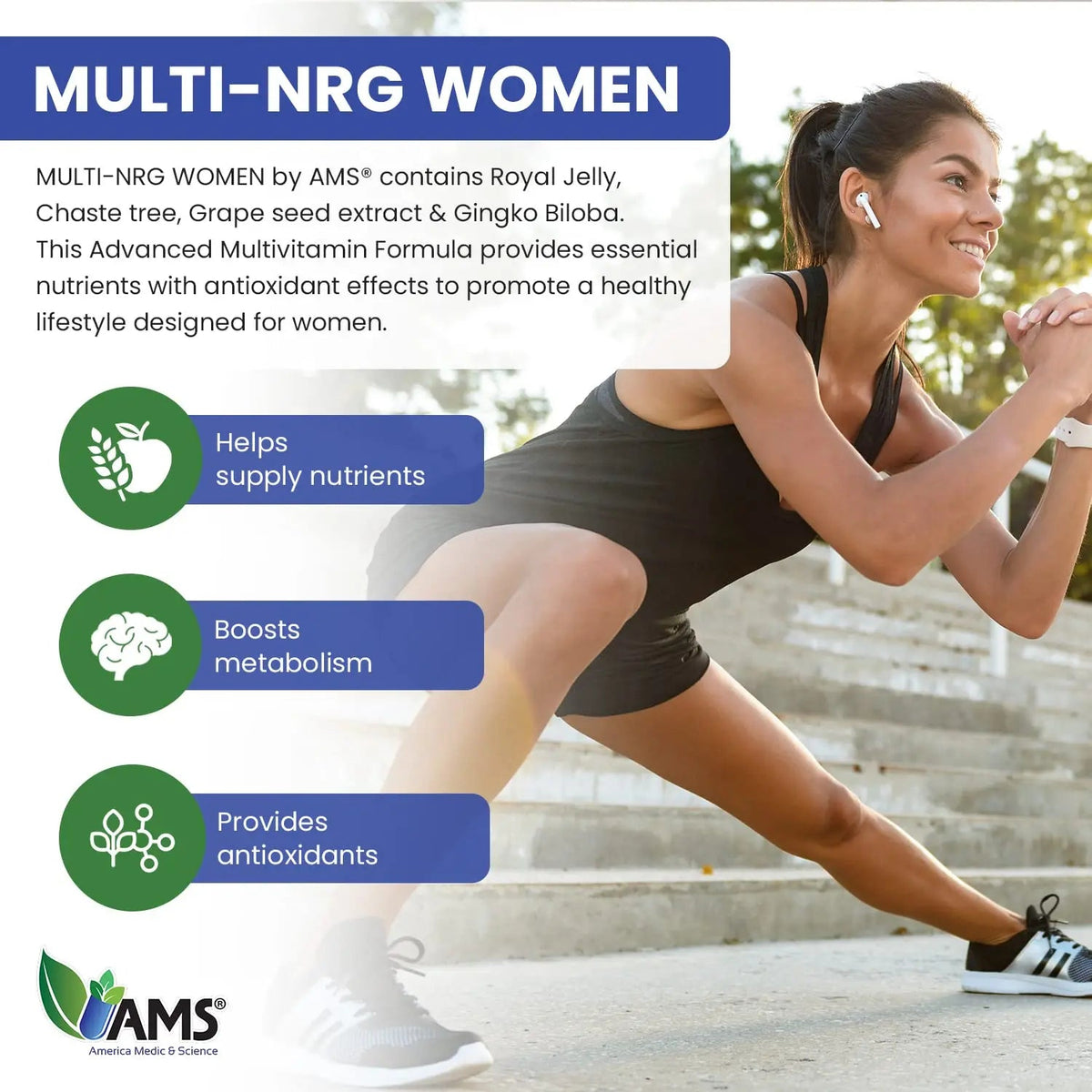 America Medic & Science Multivitamins for Women, Multi-NRG, 45 Coated Caplets, One Daily, Immune Support Supplements, Vitamin C & B Complex America Medic & ScienceBuy Supplements Australia