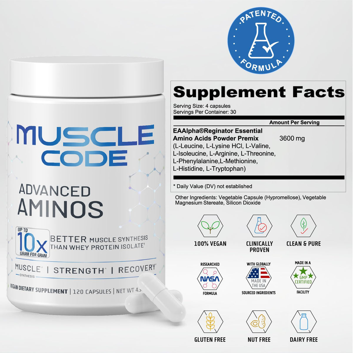 Buy supplements NAUTILUS Muscle Code Essential Amino Acid Capsules – Muscle Synthesis & Repair & Strength – Unflavored – 30 Servings – Clinically Studied - Vitaza UK Supplements UK