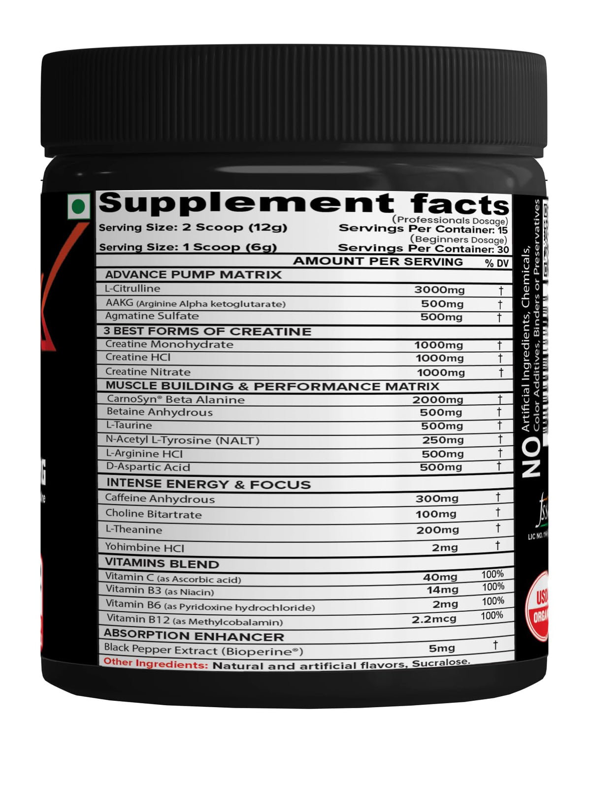 NutriJa Weapon-X Pre-Workout Powder with 21 Active Ingredients - 3 Best Forms of Creatine, AAKG, Beta-Alanine, Caffeinated | Pumps, Viens Popping, Energy, Focus & Strength (30 Servings (Lychee))