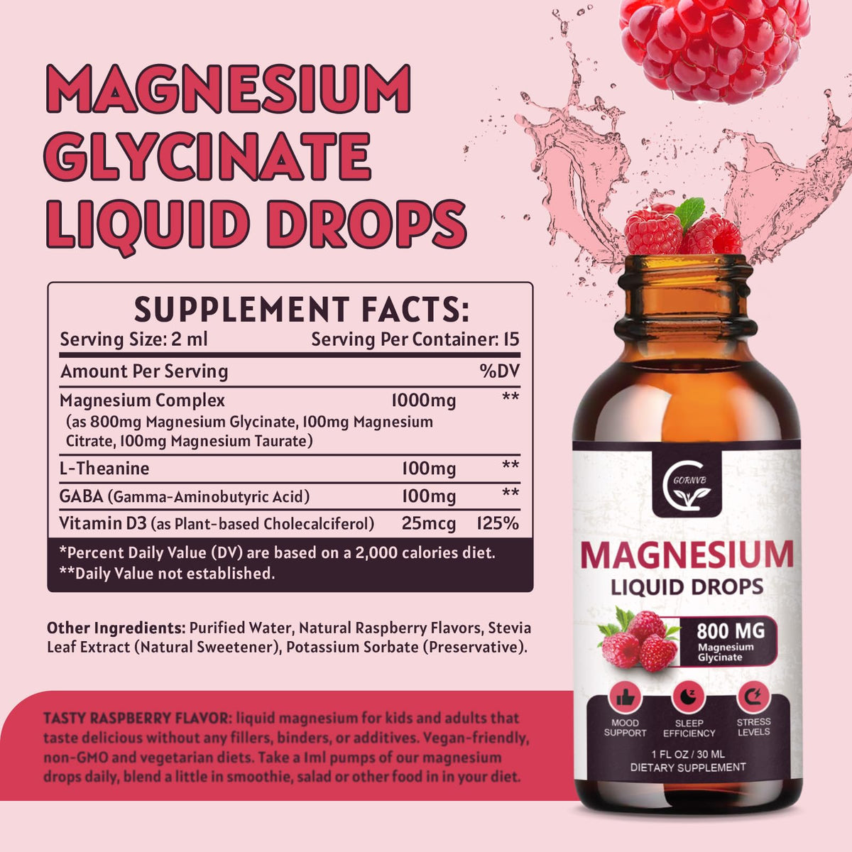 Buy supplements (2 Pack) Magnesium Glycinate Liquid Drops | 1000mg Liquid Magnesium Complex with D3, L-Thea & GABA for Energy, Sleep, Nerve and Heart Health - Vitaza UK Supplements UK