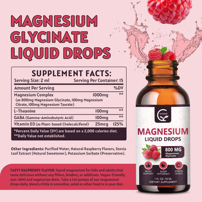 Buy supplements (2 Pack) Magnesium Glycinate Liquid Drops | 1000mg Liquid Magnesium Complex with D3, L-Thea & GABA for Energy, Sleep, Nerve and Heart Health - Vitaza UK Supplements UK