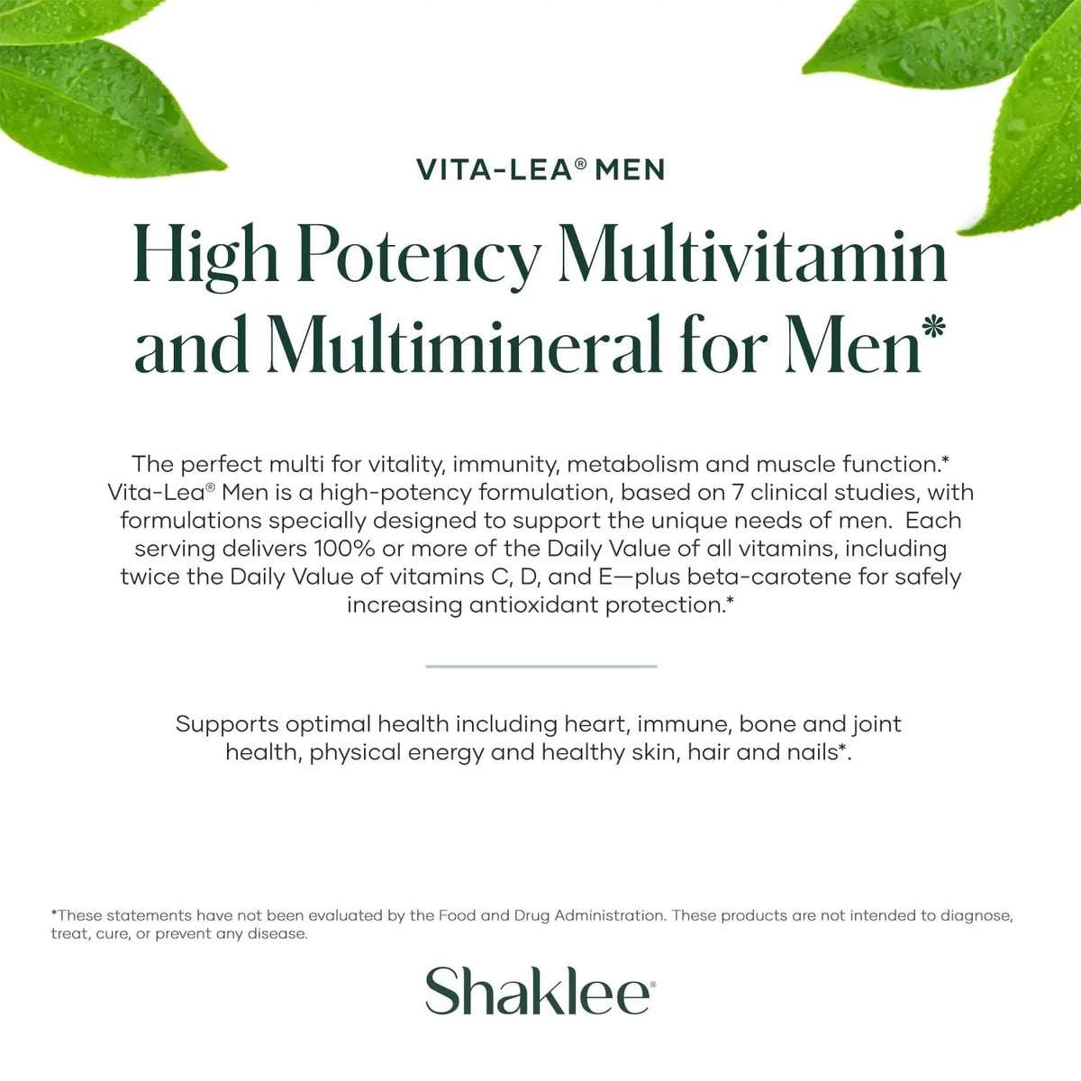 Shaklee - Vita-Lea® Men High Potency Multivitamin and Multimineral - Supports Heart, Immune, Bone, and Joint Health ShakleeBuy Supplements Australia