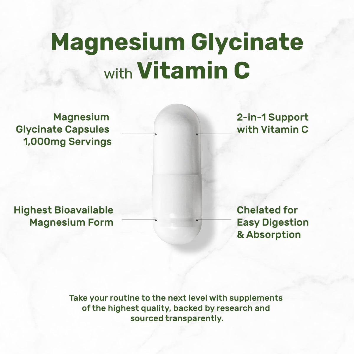 Buy supplements Magnesium Glycinate 500mg Per Capsule (1000mg Per Serving) Plus Vitamin C, 240 Capsules – 100% Chelated for Easy Absorption - Vitaza UK Supplements UK