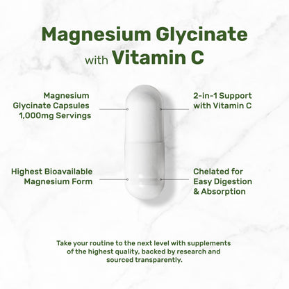 Buy supplements Magnesium Glycinate 500mg Per Capsule (1000mg Per Serving) Plus Vitamin C, 240 Capsules – 100% Chelated for Easy Absorption - Vitaza UK Supplements UK