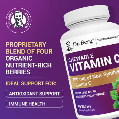 Buy supplements Dr. Berg Chewable Vitamin C Complex - Made with Organic, Non-GMO Berries - 60 Delicious Wafers - Vitaza UK Supplements UK