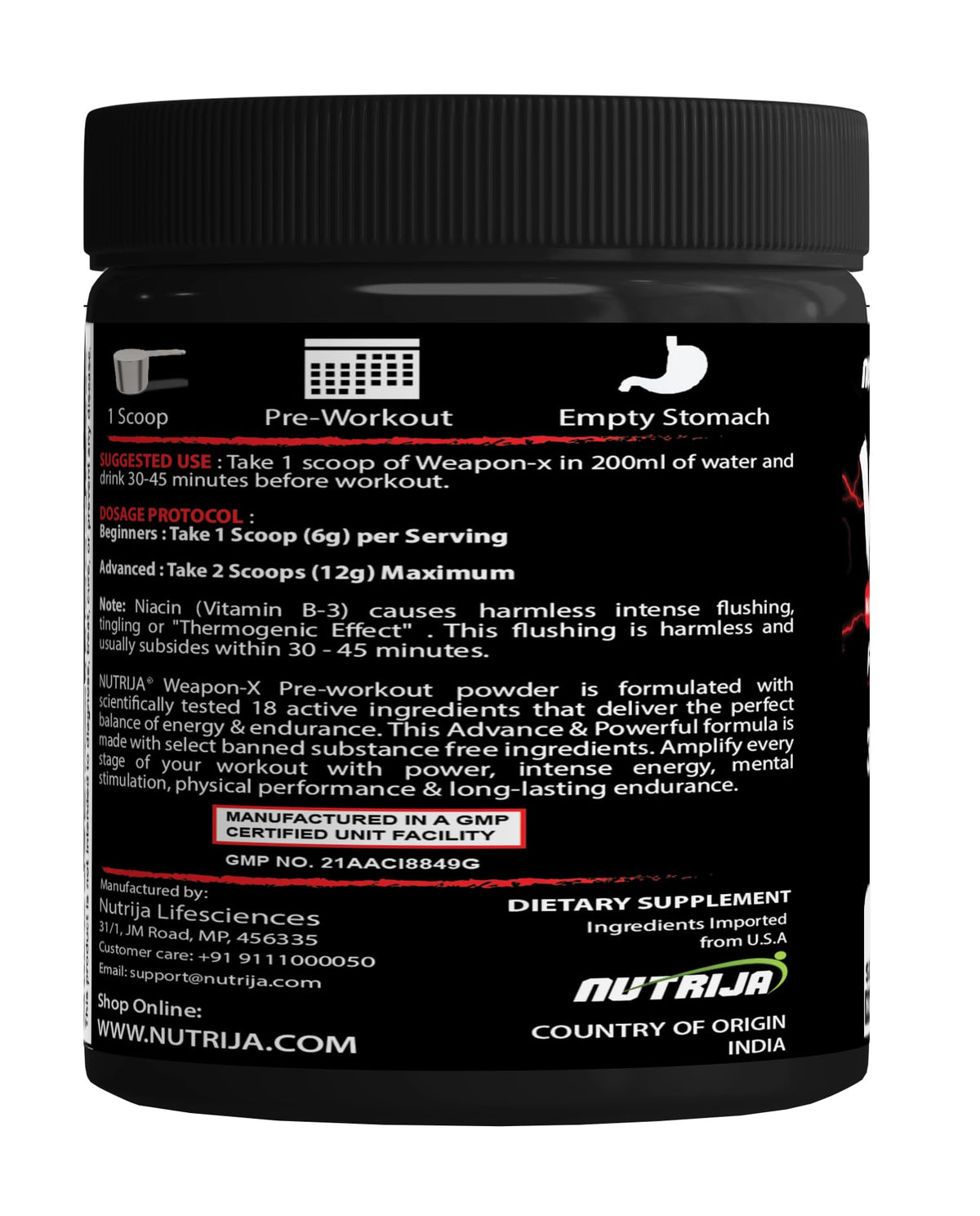 NutriJa Weapon-X Pre-Workout Powder with 21 Active Ingredients - 3 Best Forms of Creatine, AAKG, Beta-Alanine, Caffeinated | Pumps, Viens Popping, Energy, Focus & Strength (60 Servings (Mango))