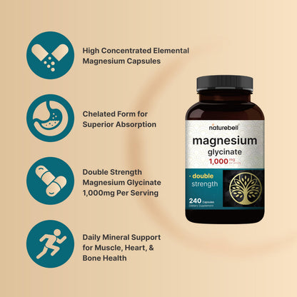 Magnesium Glycinate Supplement 1,000mg | 500mg Per Capsule, 240 Pills NatureBellBuy Supplements Australia