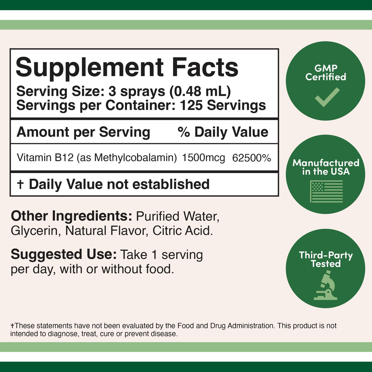 Vitamin B12 Sublingual Spray (2 Spray Dose of Vitamin 12 1000mcg, 3 Spray Serving Size Double Wood SupplementsBuy Supplements Australia