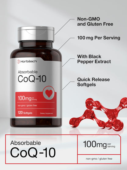 Buy supplements Horbäach CoQ10 100mg Softgels | 120 Count | Non-GMO and Gluten Free Supplement - Vitaza UK Supplements UK