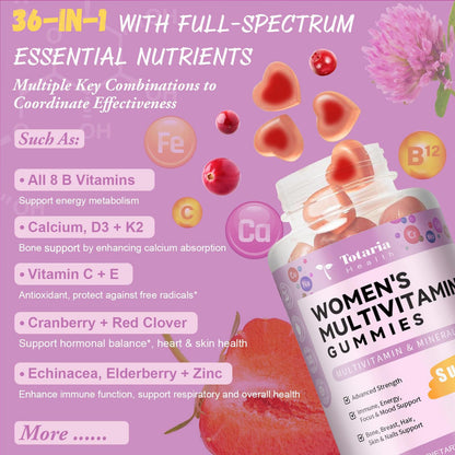 Buy supplements Totaria Sugar Free Multivitamin Gummies for Women 14+ w/Iron, Inositol, Folate, Biotin, Womens Daily Multivitamin Gummy w/Vitamin A, C, B, D3, K2, for Hair, Skin, Vitaza UK Supplements UK