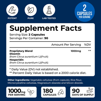 Buy supplements We Like Vitamins Diosmin Hesperidin 1000mg – 180 Capsules – 90 Day Supply - Diosmin and Hesperidin Supplement – Helps to Support Healthy Circulation, Vitaza UK Supplements UK