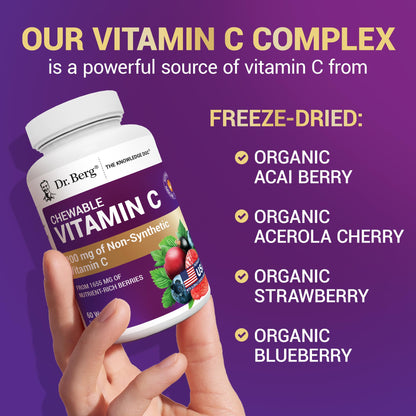 Buy supplements Dr. Berg Chewable Vitamin C Complex - Made with Organic, Non-GMO Berries - 60 Delicious Wafers - Vitaza UK Supplements UK