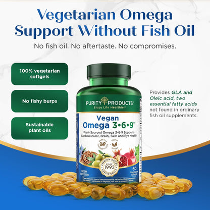 Buy supplements Purity Products Omega 3-6-9 Vegan and Vegetarian Formula - “5 in 1” Essential Fatty Acid Complex - Scientifically Formulated Plant-Based Omega 3 6 9 - Vitaza UK Supplements UK