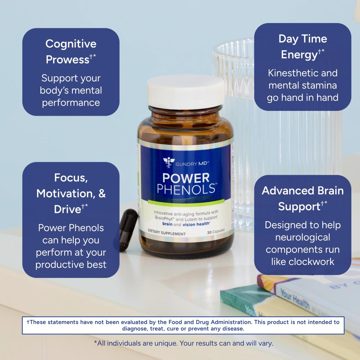 Buy supplements Gundry MD Power Phenols Brain Health Supplement for Cognition, Focus, Motivation, Productivity, and Energy - (30 Servings) - Vitaza UK Supplements UK