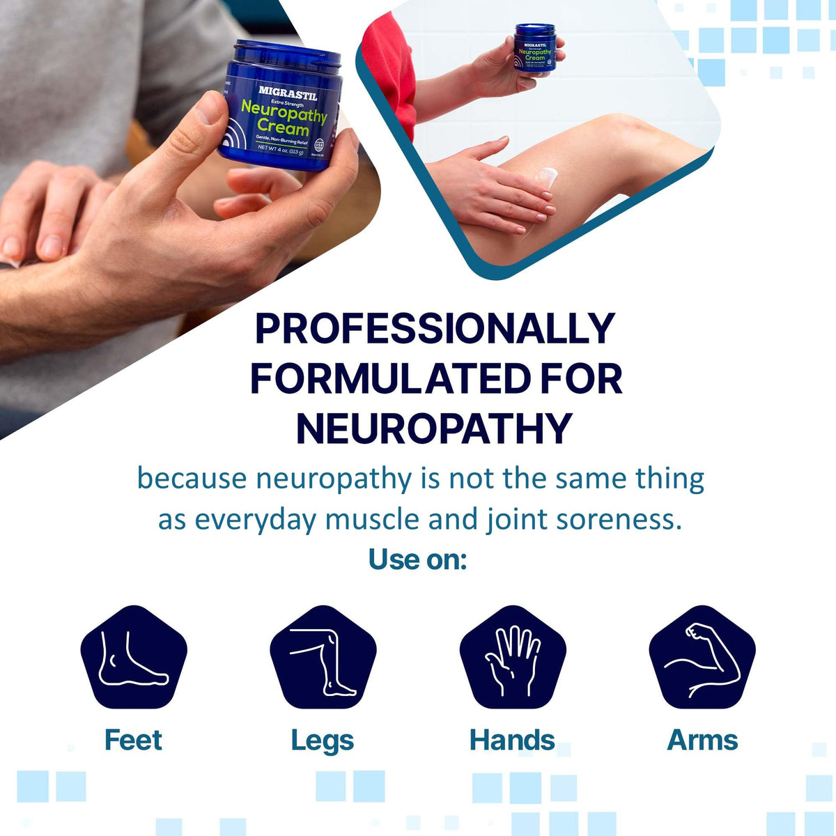 Basic Vigor Migrastil Neuropathy Relief Cream Extra Strength for Feet, Legs, and Hands. Made in The USA. Vegan and Cruelty-Free, Non-Greasy, Gentle, Non-Burning with Cooling Effect (4 oz.) Basic VigorBuy Supplements Australia