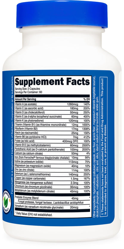 Buy supplements Nutricost Multivitamin with Probiotics 120 Vegetarian Capsules - Packed with Vitamins & Minerals - Vitaza UK Supplements UK