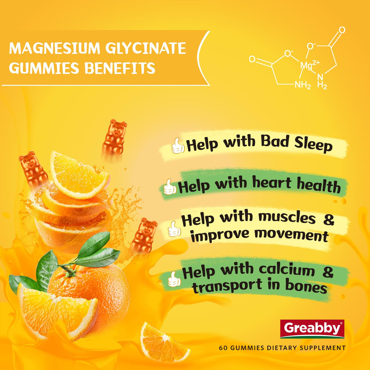 Buy supplements Magnesium Glycinate Gummies for Kids & Adults - Magnesium Glycinate 300mg Chewable Supplement - Promotes Sleep, Muscle, Relaxation (60Count) - Vitaza UK Supplements UK