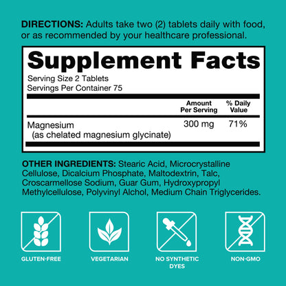 Buy supplements Qunol Magnesium Glycinate 300mg, 100% Glycinate Chelated Magnesium Supplement, 150ct Tablets - Vitaza UK Supplements UK