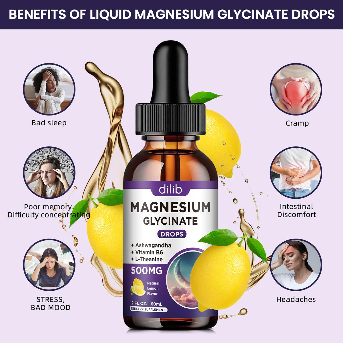 Buy supplements Magnesium Glycinate Supplement, Magnesium Liquid Drops with Magnesium Glycinate 500mg Vitamin B6, Ashwagandha, L - Theanine, Chamomile - Vitaza UK Supplements UK