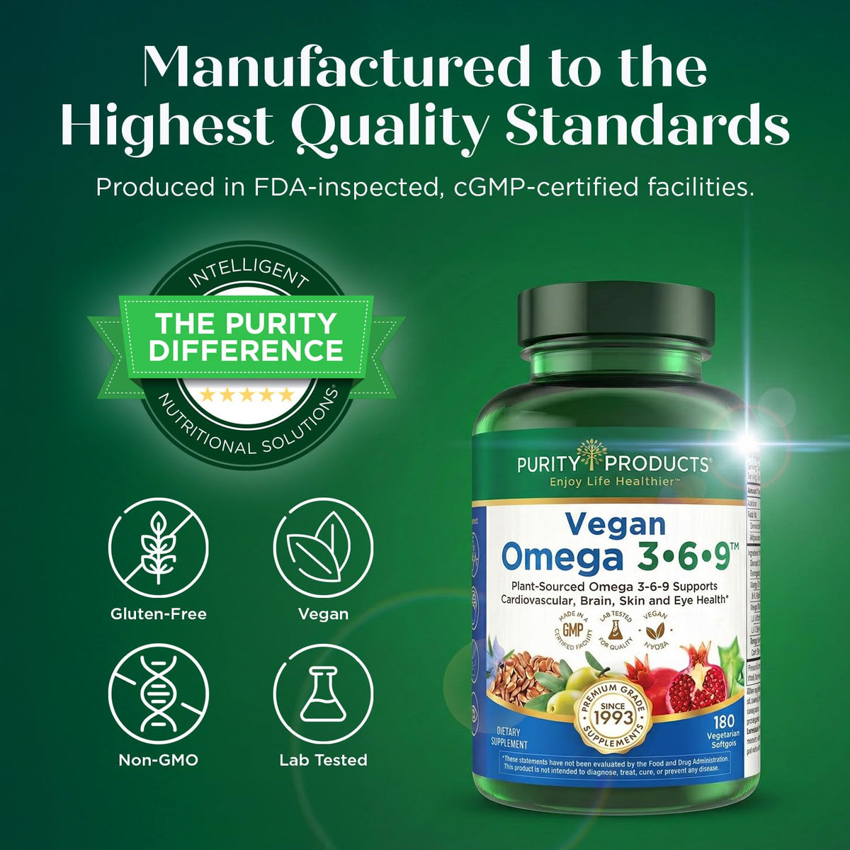 Buy supplements Purity Products Omega 3-6-9 Vegan and Vegetarian Formula - “5 in 1” Essential Fatty Acid Complex - Scientifically Formulated Plant-Based Omega 3 6 9 - Vitaza UK Supplements UK