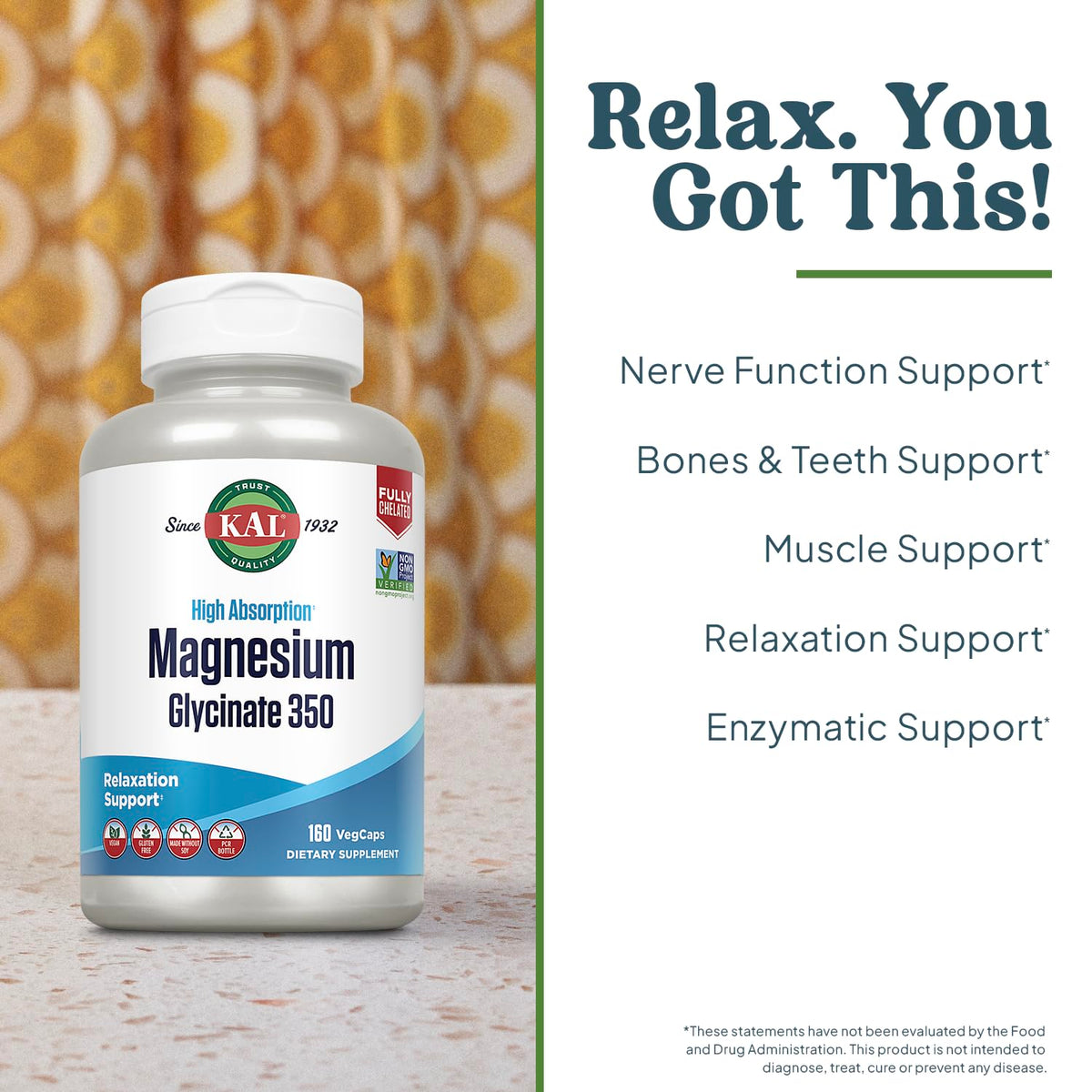 Buy supplements KAL Magnesium Glycinate Capsules, Fully Chelated Magnesium Bisglycinate, High Absorption Magnesium Supplement, Healthy Bones, Muscle, Vitaza UK Supplements UK