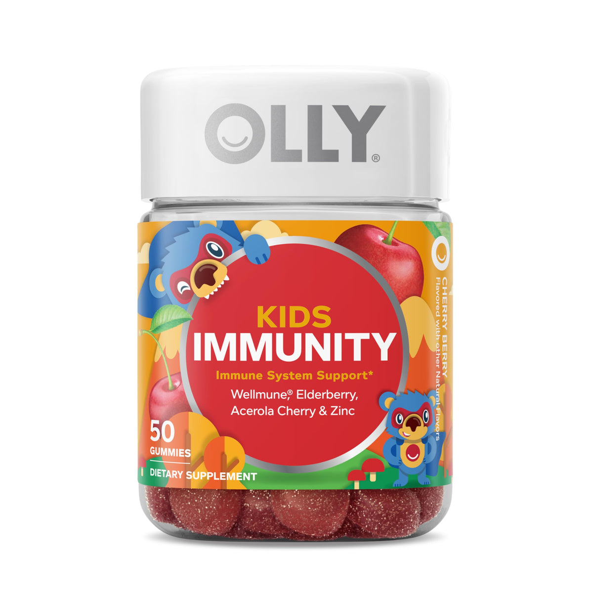 Buy supplements OLLY Kids Immunity Gummy, Immune Support, Wellmune, Elderberry, Vitamin C, Zinc, Chewable Supplement, Cherry - 50 Count - Vitaza UK Supplements UK