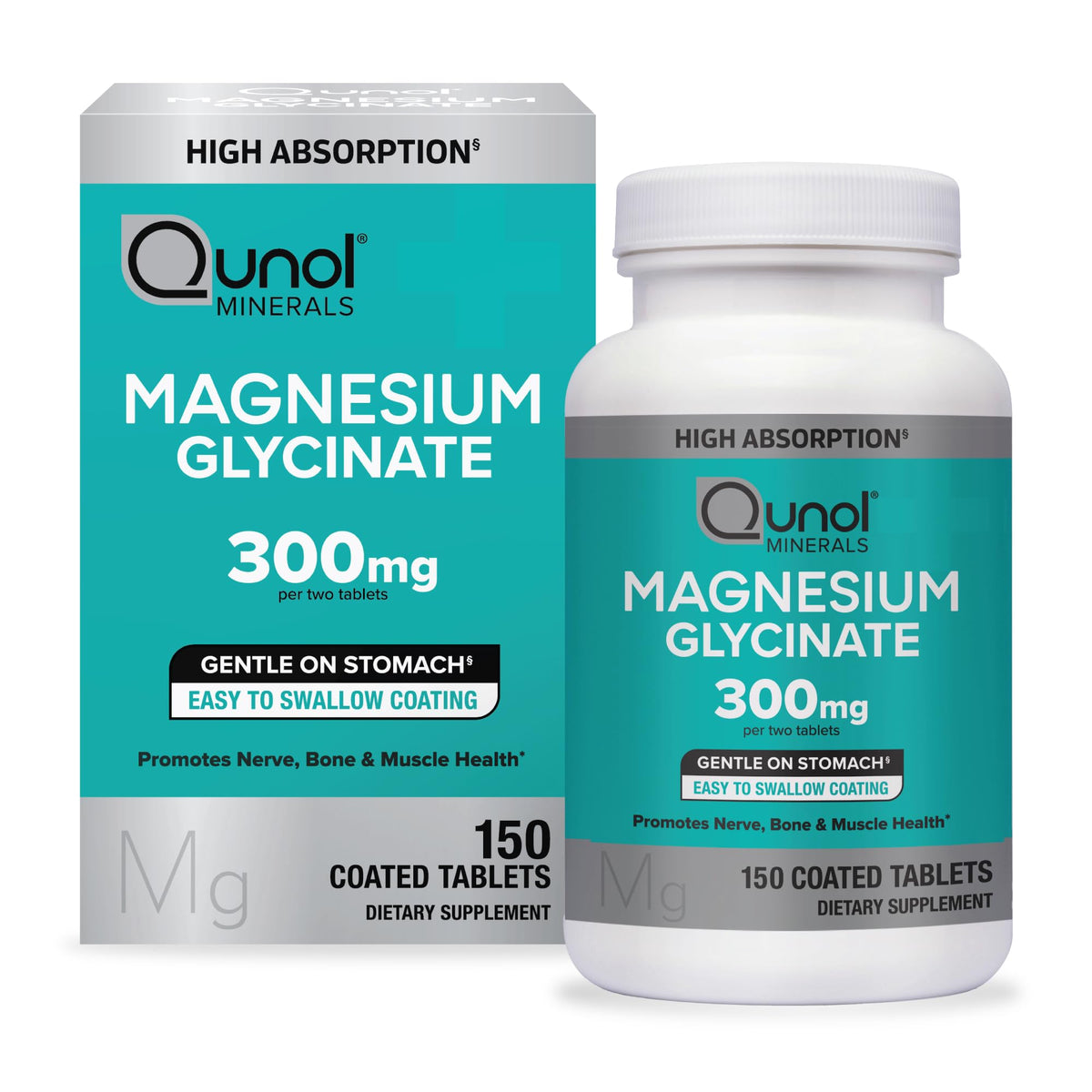 Buy supplements Qunol Magnesium Glycinate 300mg, 100% Glycinate Chelated Magnesium Supplement, 150ct Tablets - Vitaza UK Supplements UK