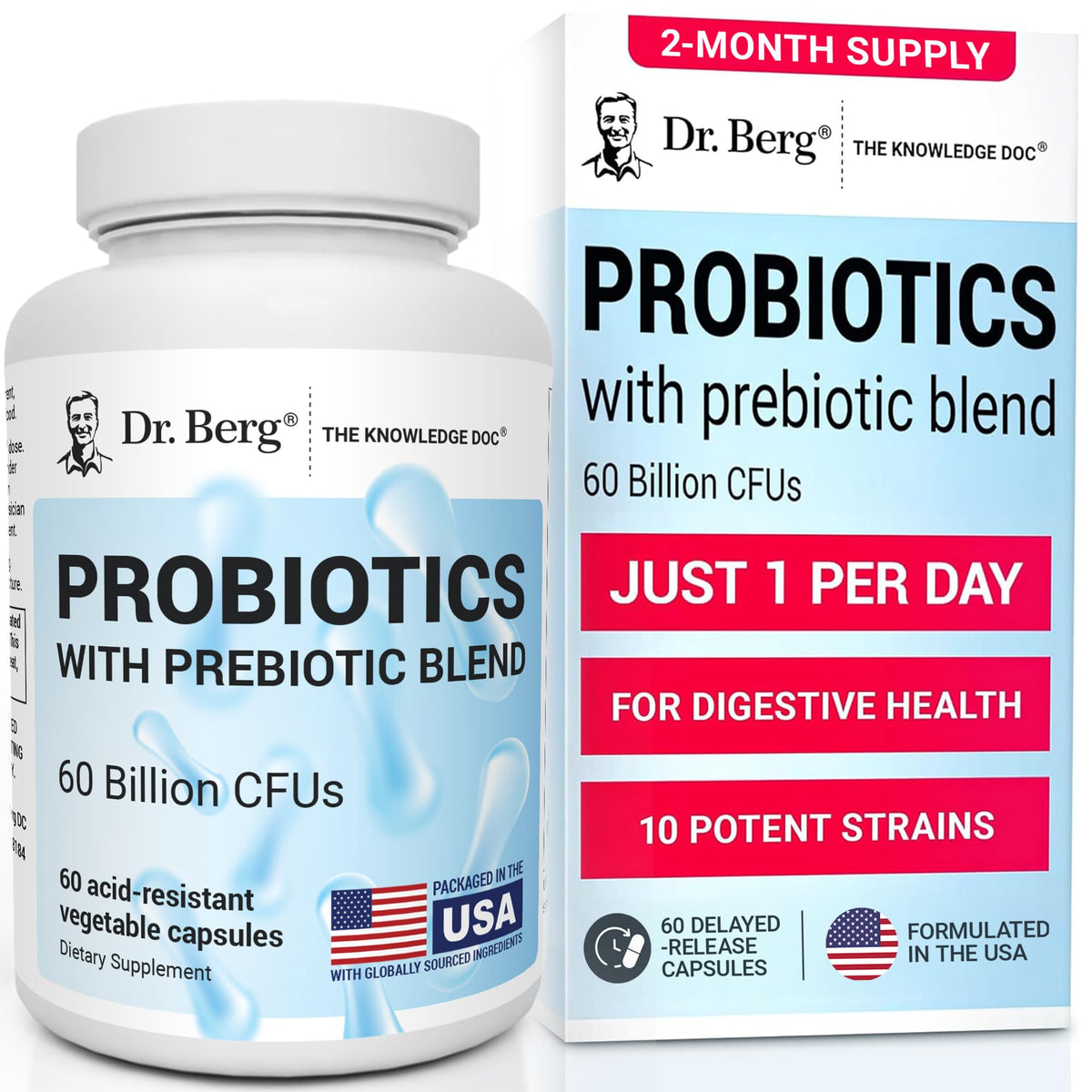 Buy supplements Dr. Berg Probiotic Supplement (60 Billion CFUs) - Helps Ease Occasional Constipation, Diarrhea, Gas & Bloating* - Pre and Probiotics for Digestive Health - Vitaza UK Supplements UK