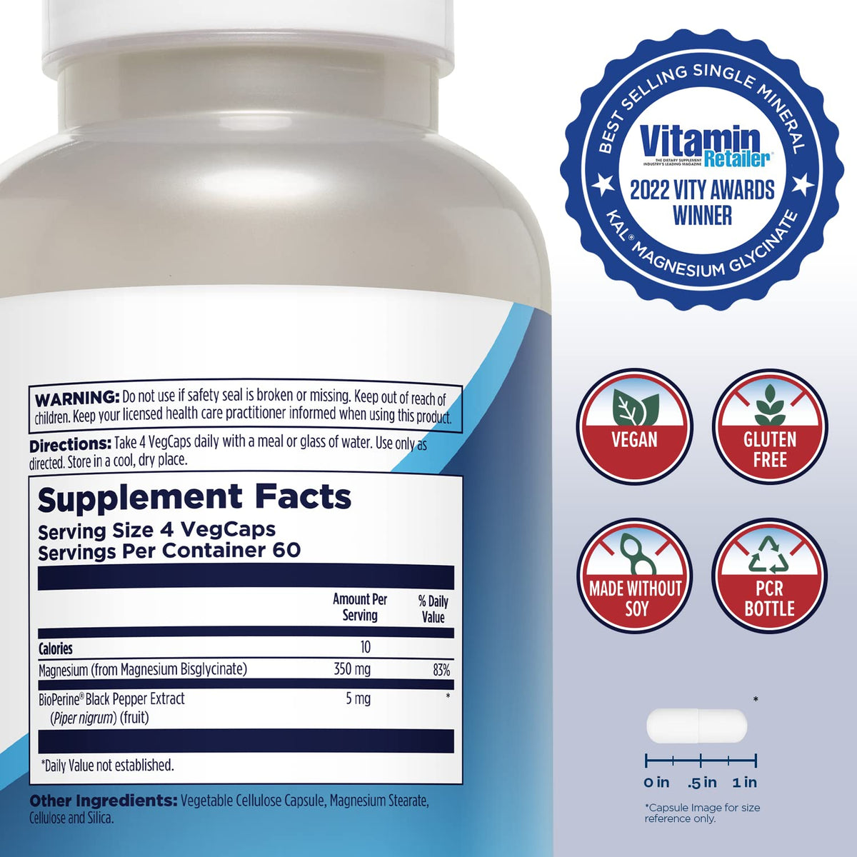 Buy supplements KAL Magnesium Glycinate, New & Improved Fully Chelated High Absorption Formula with BioPerine, Bisglycinate Chelate for Stress, Relaxation - Vitaza UK Supplements UK