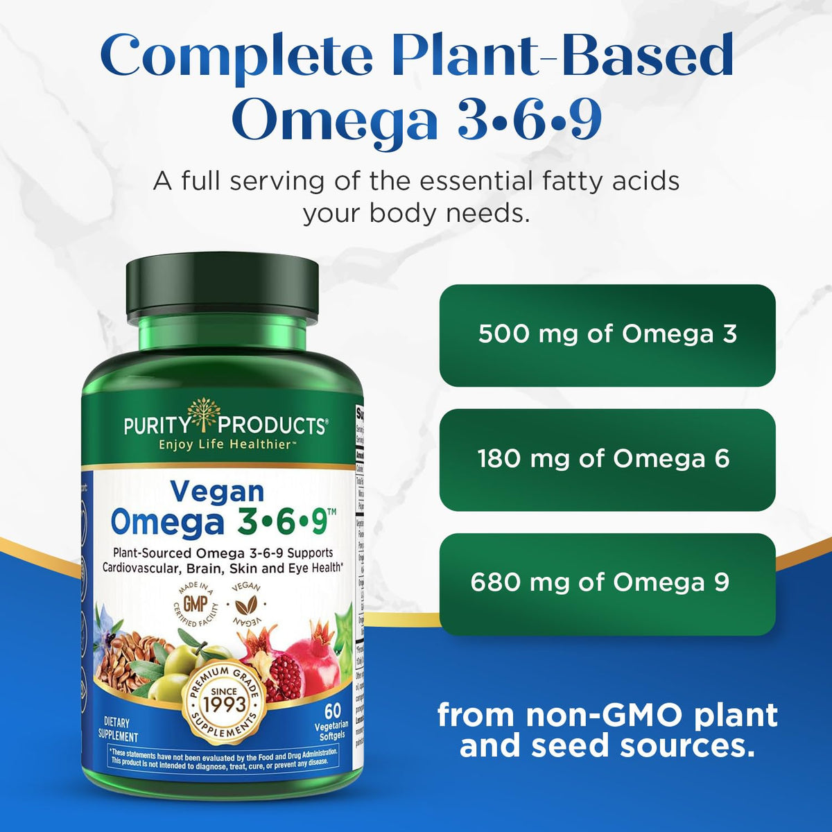 Buy supplements Purity Products Omega 3-6-9 Vegan and Vegetarian Formula - “5 in 1” Essential Fatty Acid Complex - Scientifically Formulated Plant-Based Omega 3 6 9 - Vitaza UK Supplements UK