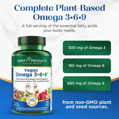 Buy supplements Purity Products Omega 3-6-9 Vegan and Vegetarian Formula - “5 in 1” Essential Fatty Acid Complex - Scientifically Formulated Plant-Based Omega 3 6 9 - Vitaza UK Supplements UK