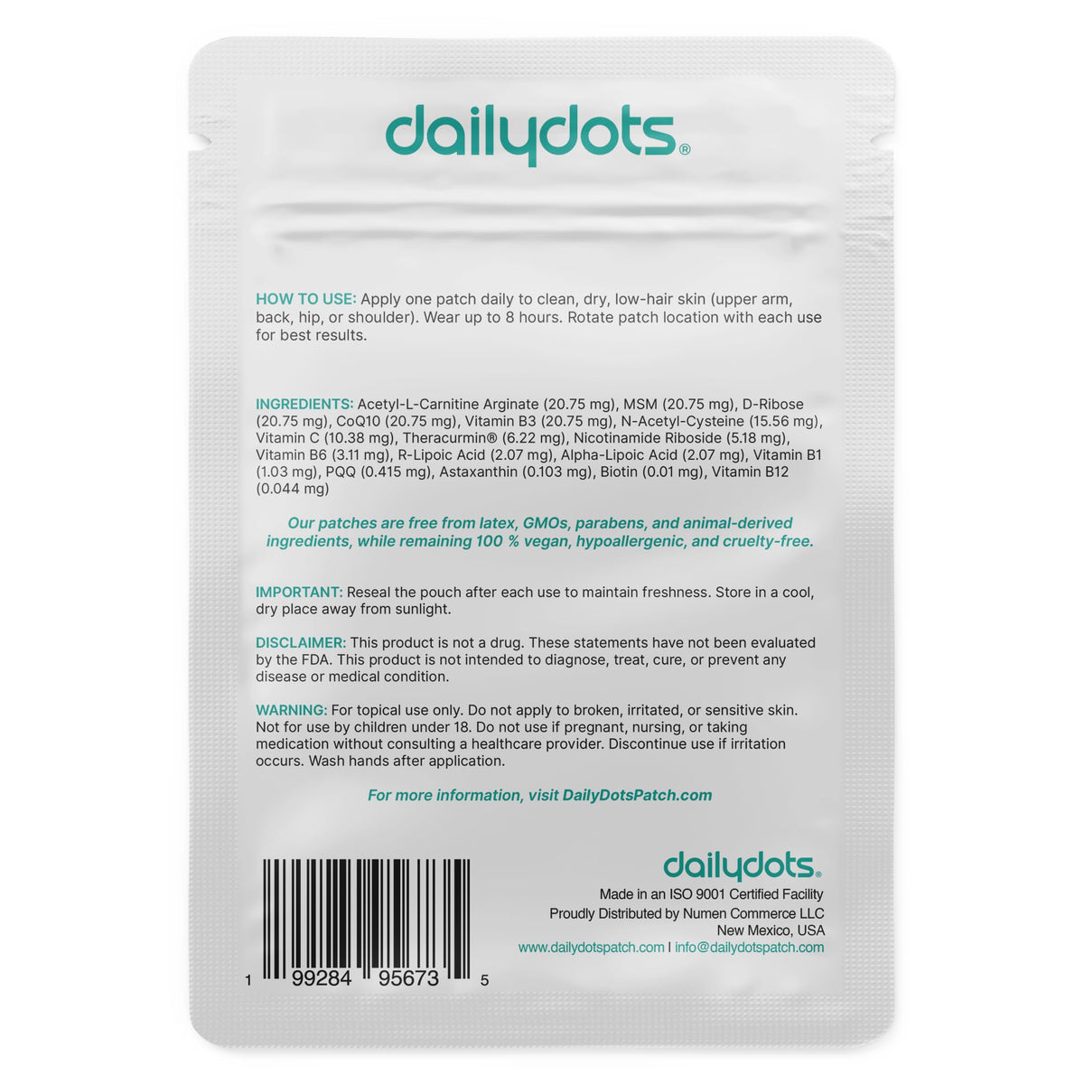 Daily Dots NAD+ Patches | Energy, Healthy Aging & Wellness Support | 12 Active Blends incl. Nicotinamide & CoQ10 | Time Release Patch | for Men & Women (60 Patches) Daily DotsBuy Supplements Australia