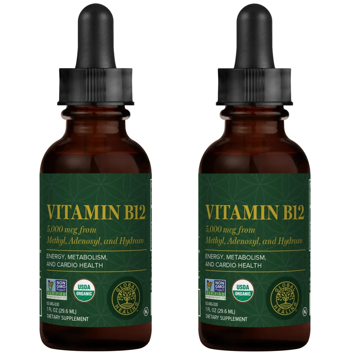 Global Healing Center - Vitamin B12 5000 mcg, Organic Sublingual Liquid Drops | 3-in-1 Methylcobalamin, Adenosylcobalamin, Hydroxo Blend, 1 Fl Oz (2-Pack) Global Healing CenterBuy Supplements Australia