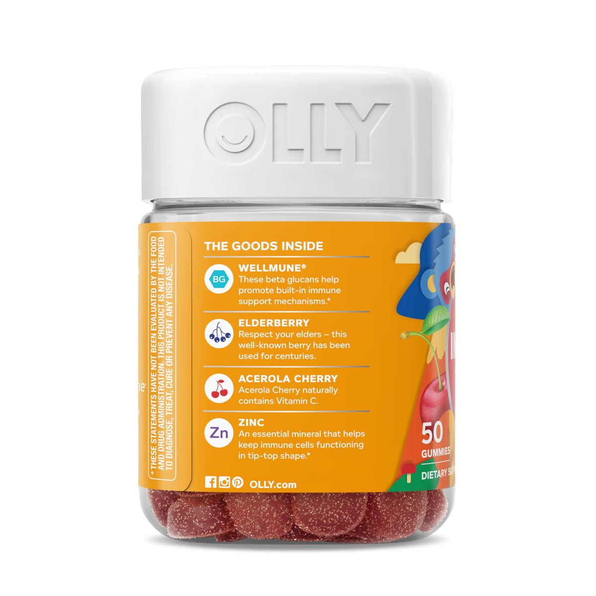 Buy supplements OLLY Kids Immunity Gummy, Immune Support, Wellmune, Elderberry, Vitamin C, Zinc, Chewable Supplement, Cherry - 50 Count - Vitaza UK Supplements UK