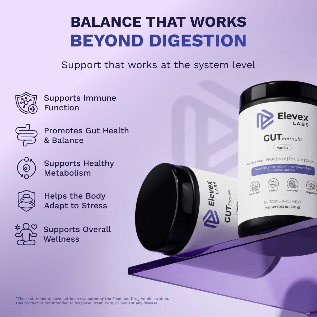 Buy supplements Elevex Labs Gut Health Supplement Powder – Digestive Health Formula with Colostrum, Tributyrin & PHGG Prebiotics for Gut Health, Gut Lining, Gut-Brain & Bloating Relief - Vitaza UK Supplements UK