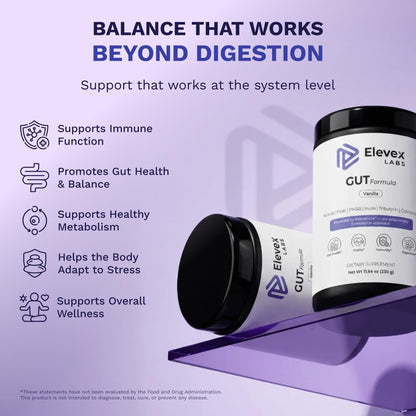 Buy supplements Elevex Labs Gut Health Supplement Powder – Digestive Health Formula with Colostrum, Tributyrin & PHGG Prebiotics for Gut Health, Gut Lining, Gut-Brain & Bloating Relief - Vitaza UK Supplements UK
