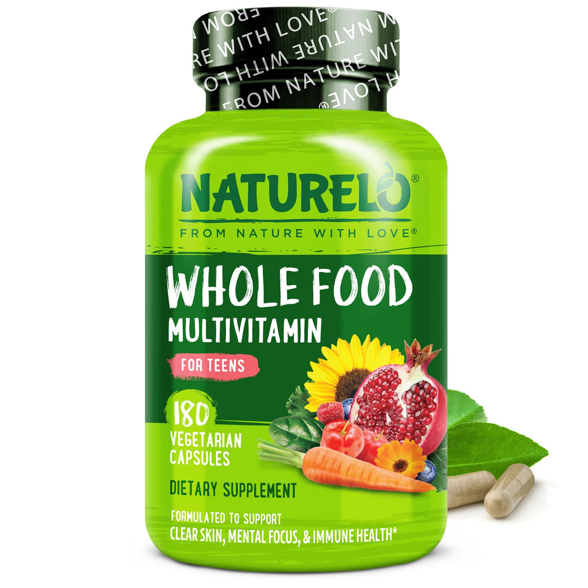Buy supplements NATURELO Multivitamins for Teenage Girls/Boys, 180 Capsules, Whole Food Multivitamin with Minerals, Non-GMO, Vegetarian - Vitaza UK Supplements UK