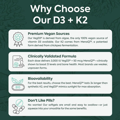 Buy supplements Organics Ocean Better D3 + K2-100% Organic VIT D3 and K2 Supplements with Maximum Bioavailability - Supports Bone Density, Calcium Balance - Vitaza UK Supplements UK