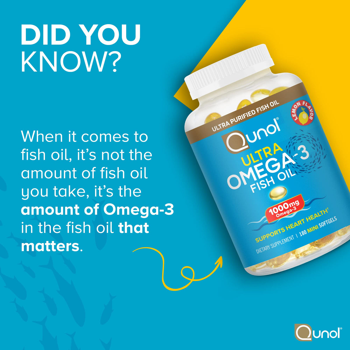 Buy supplements Qunol Fish Oil Omega 3 Mini Softgels, 1000mg Omega 3 EPA + DHA, Ultra Pure Supplements, Heart Health Support, Lemon Flavor - Vitaza UK Supplements UK