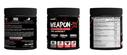 NutriJa Weapon-X Pre-Workout Powder with 21 Active Ingredients - 3 Best Forms of Creatine, AAKG, Beta-Alanine, Caffeinated | Pumps, Viens Popping, Energy, Focus & Strength (30 Servings (Mango))