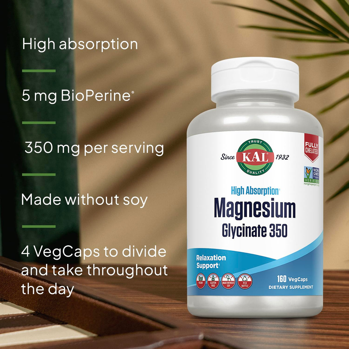 Buy supplements KAL Magnesium Glycinate Capsules, Fully Chelated Magnesium Bisglycinate, High Absorption Magnesium Supplement, Healthy Bones, Muscle, Vitaza UK Supplements UK